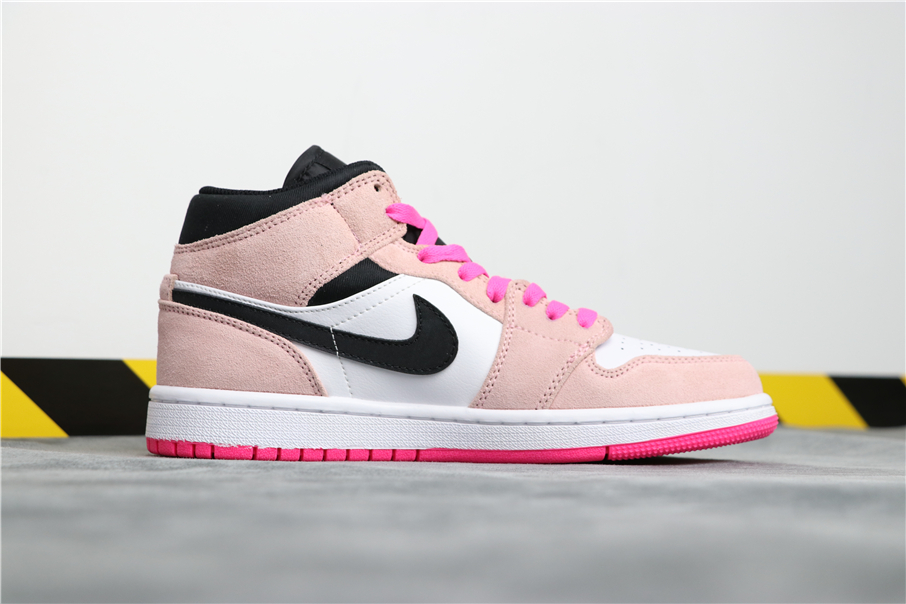 Air Jordan 1 Mid Pink Toe White Black Shoes - Click Image to Close